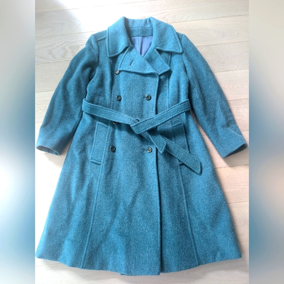 L' authentique Alpacama Royal Button Down Wool Long Green/Teal Coat. - Picture 1 of 7